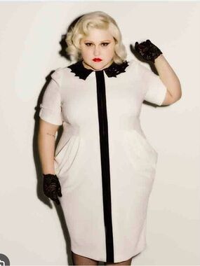 Beth Ditto White Nina Sheath Dress with Black Trim